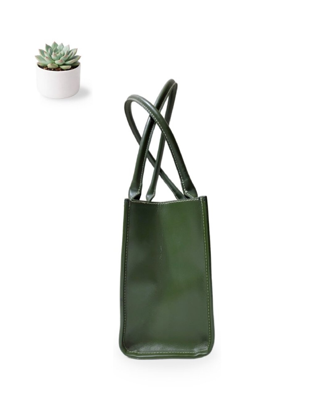 Wilsons Leather Green Structured Satchel Tote Handbag Silver Hardware Purse - Picture 7 of 12